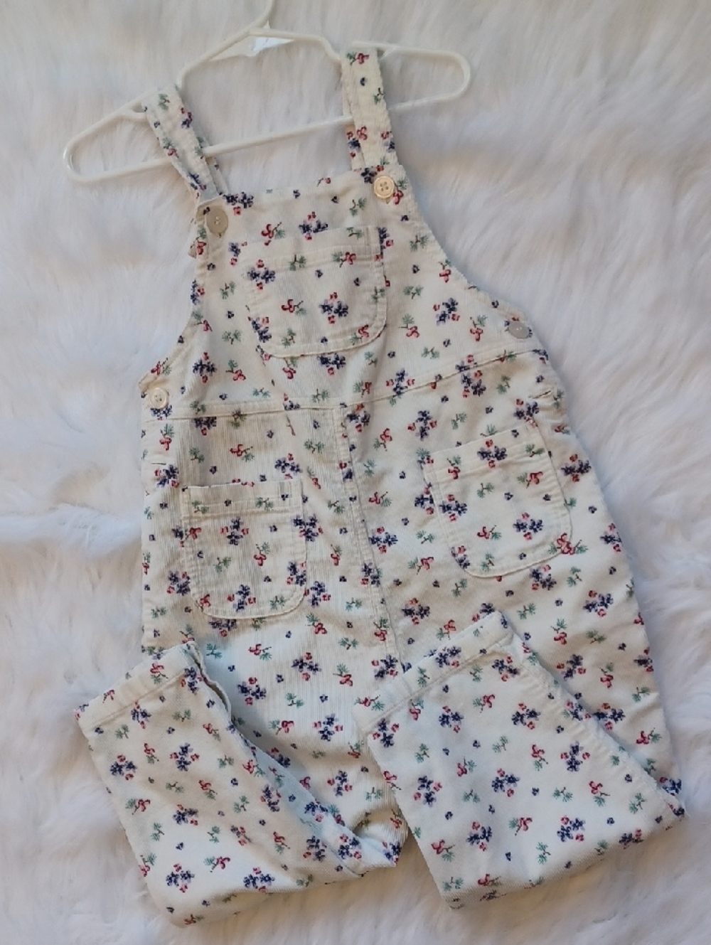 Vintage Just Friends Corduroy Overalls. White Floral. Girls 4T.